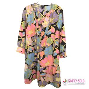 Who What Wear Women's Black Pink Floral Dress Mini Puff Sleeve 3/4 Bohemian Sz M